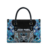 Aotearoa Ngati Porou Leather Bag Maori Light Blue Tribal Paua Shell Pattern