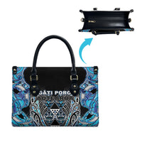 Aotearoa Ngati Porou Leather Bag Maori Light Blue Tribal Paua Shell Pattern