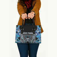 Aotearoa Ngati Porou Leather Bag Maori Light Blue Tribal Paua Shell Pattern