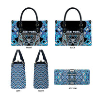 Aotearoa Ngati Porou Leather Bag Maori Light Blue Tribal Paua Shell Pattern