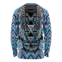 Aotearoa Ngati Porou Long Sleeve Shirt Maori Light Blue Tribal Paua Shell Pattern