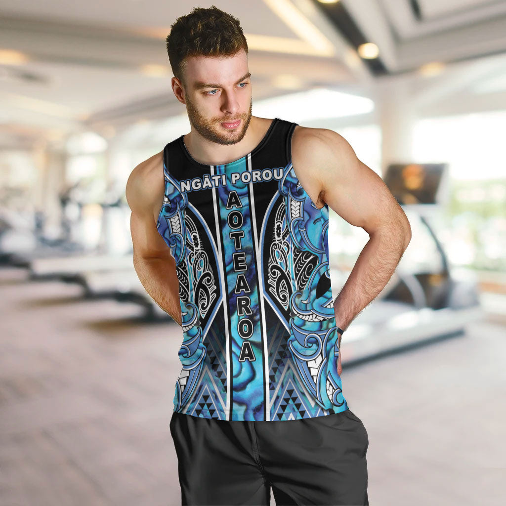 Aotearoa Ngati Porou Men Tank Top Maori Light Blue Tribal Paua Shell Pattern DT05 Blue - Polynesian Pride