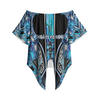 Aotearoa Ngati Porou Off Shoulder Wrap Waist Top Maori Light Blue Tribal Paua Shell Pattern