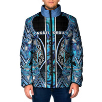 Aotearoa Ngati Porou Padded Jacket Maori Light Blue Tribal Paua Shell Pattern