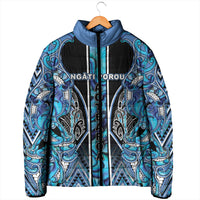 Aotearoa Ngati Porou Padded Jacket Maori Light Blue Tribal Paua Shell Pattern