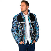 Aotearoa Ngati Porou Padded Jacket Maori Light Blue Tribal Paua Shell Pattern