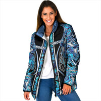 Aotearoa Ngati Porou Padded Jacket Maori Light Blue Tribal Paua Shell Pattern