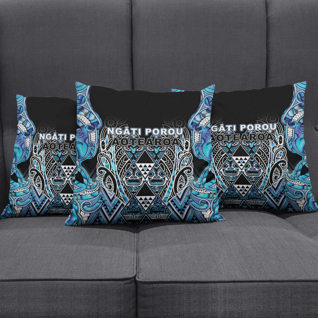 Aotearoa Ngati Porou Pillow Cover Maori Light Blue Tribal Paua Shell Pattern