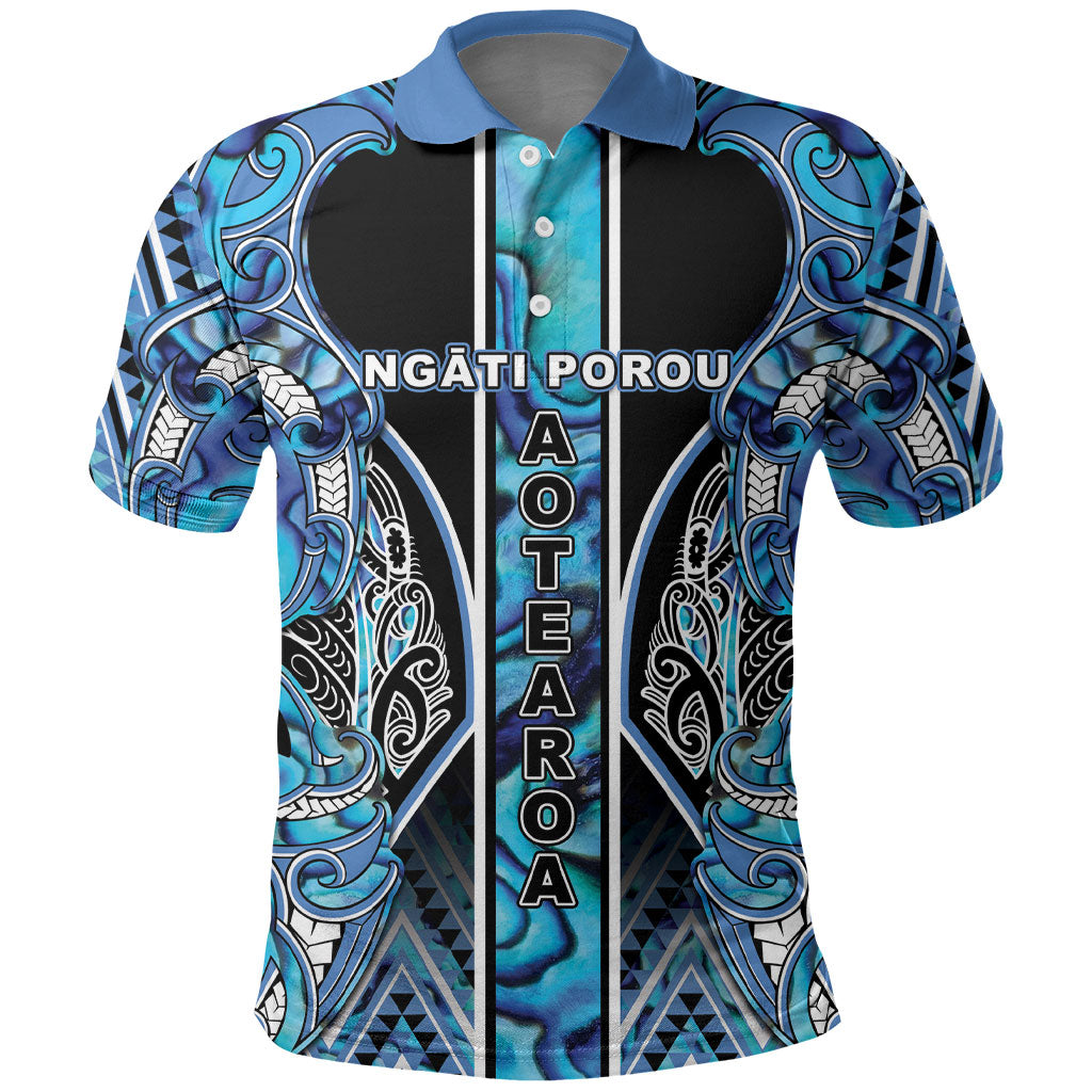 Aotearoa Ngati Porou Polo Shirt Maori Light Blue Tribal Paua Shell Pattern