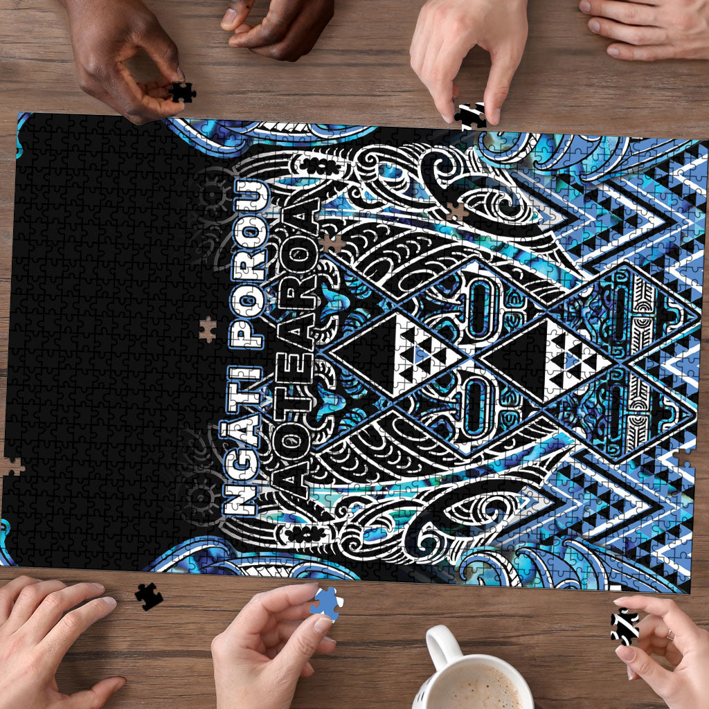 Aotearoa Ngati Porou Puzzle Maori Light Blue Tribal Paua Shell Pattern
