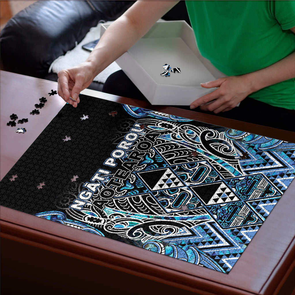 Aotearoa Ngati Porou Puzzle Maori Light Blue Tribal Paua Shell Pattern