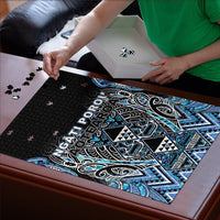 Aotearoa Ngati Porou Puzzle Maori Light Blue Tribal Paua Shell Pattern