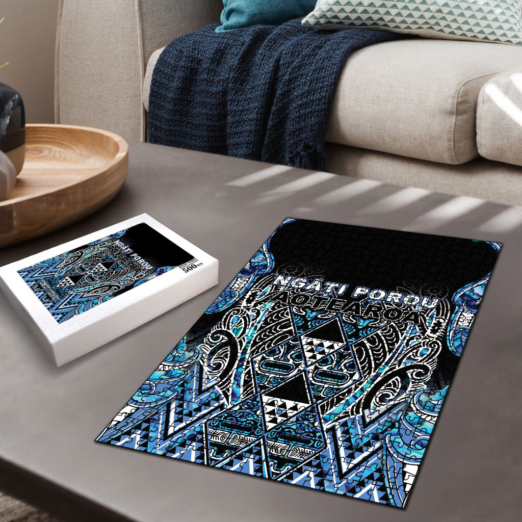 Aotearoa Ngati Porou Puzzle Maori Light Blue Tribal Paua Shell Pattern