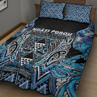 Aotearoa Ngati Porou Quilt Bed Set Maori Light Blue Tribal Paua Shell Pattern
