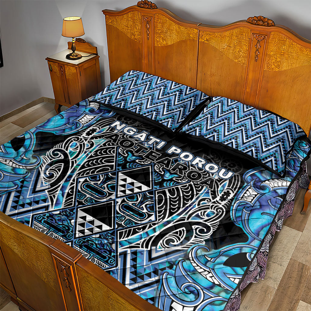 Aotearoa Ngati Porou Quilt Bed Set Maori Light Blue Tribal Paua Shell Pattern