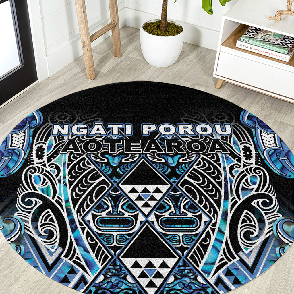 Aotearoa Ngati Porou Round Carpet Maori Light Blue Tribal Paua Shell Pattern