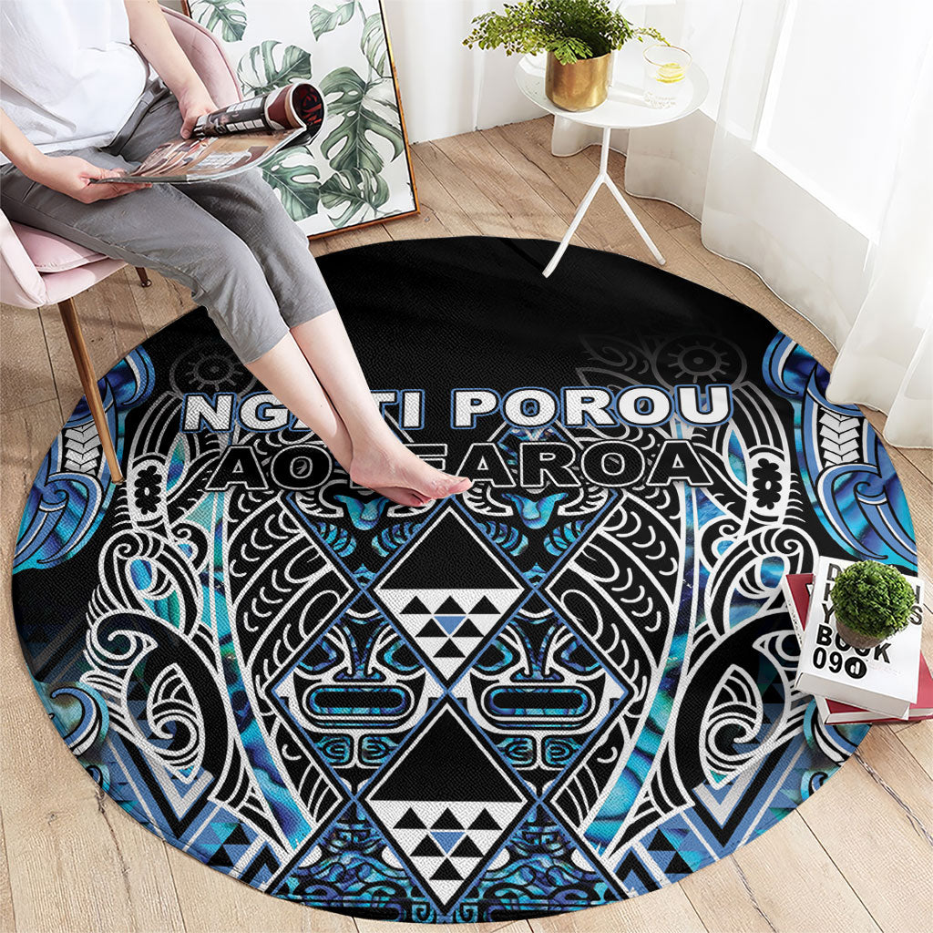 Aotearoa Ngati Porou Round Carpet Maori Light Blue Tribal Paua Shell Pattern
