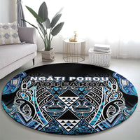 Aotearoa Ngati Porou Round Carpet Maori Light Blue Tribal Paua Shell Pattern