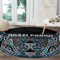 Aotearoa Ngati Porou Round Carpet Maori Light Blue Tribal Paua Shell Pattern