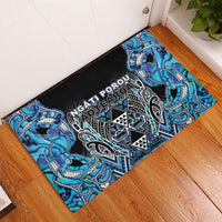 Aotearoa Ngati Porou Rubber Doormat Maori Light Blue Tribal Paua Shell Pattern