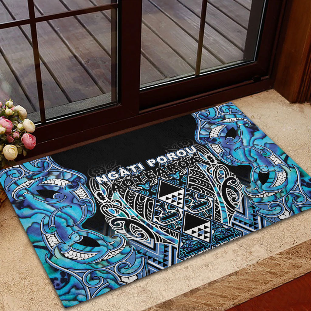 Aotearoa Ngati Porou Rubber Doormat Maori Light Blue Tribal Paua Shell Pattern