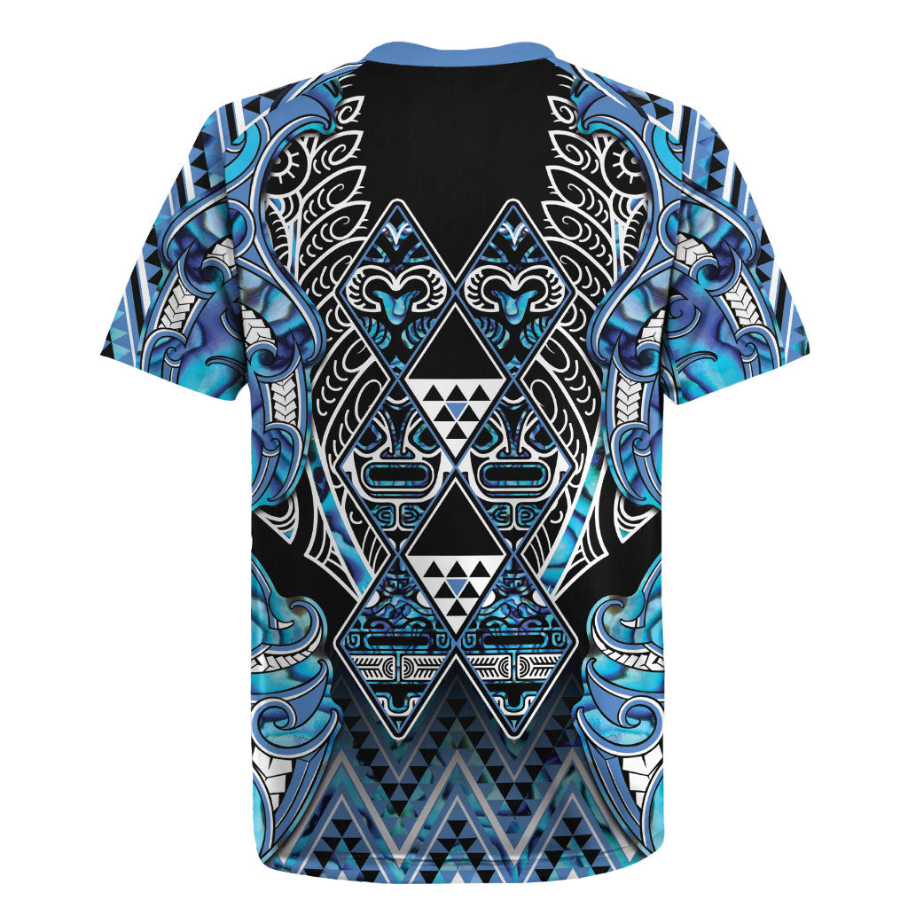 Aotearoa Ngati Porou Rugby Jersey Maori Light Blue Tribal Paua Shell Pattern