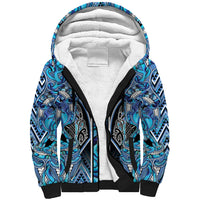 Aotearoa Ngati Porou Sherpa Hoodie Maori Light Blue Tribal Paua Shell Pattern