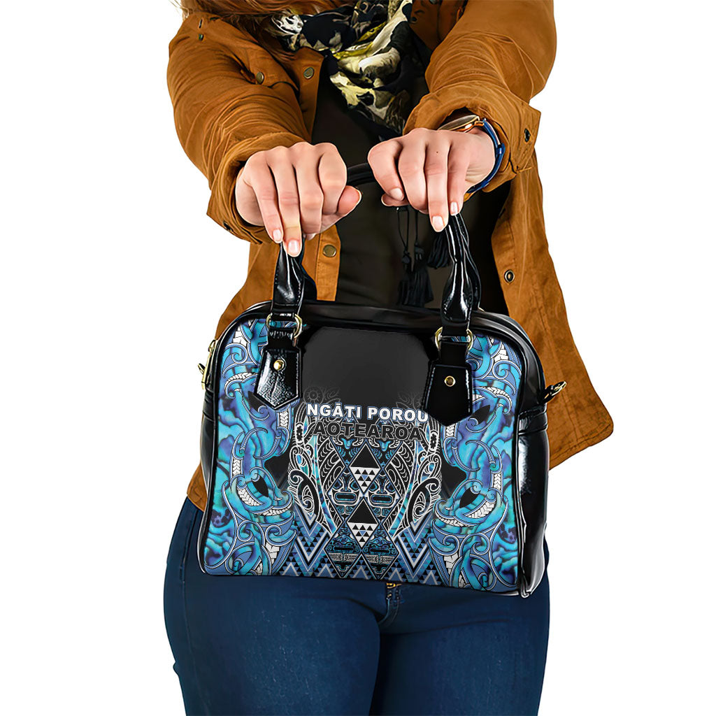 Aotearoa Ngati Porou Shoulder Handbag Maori Light Blue Tribal Paua Shell Pattern DT05 One Size Blue - Polynesian Pride