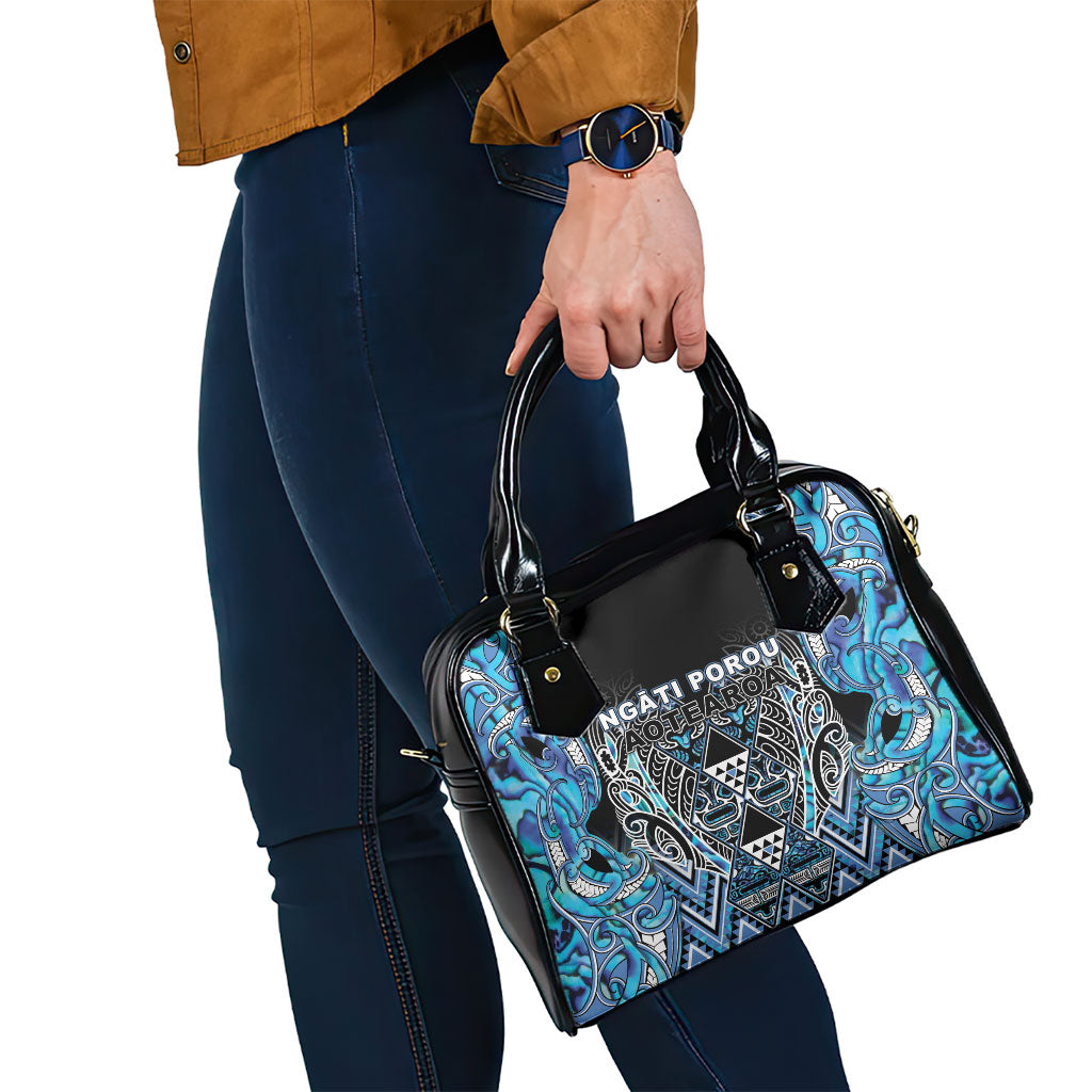 Aotearoa Ngati Porou Shoulder Handbag Maori Light Blue Tribal Paua Shell Pattern
