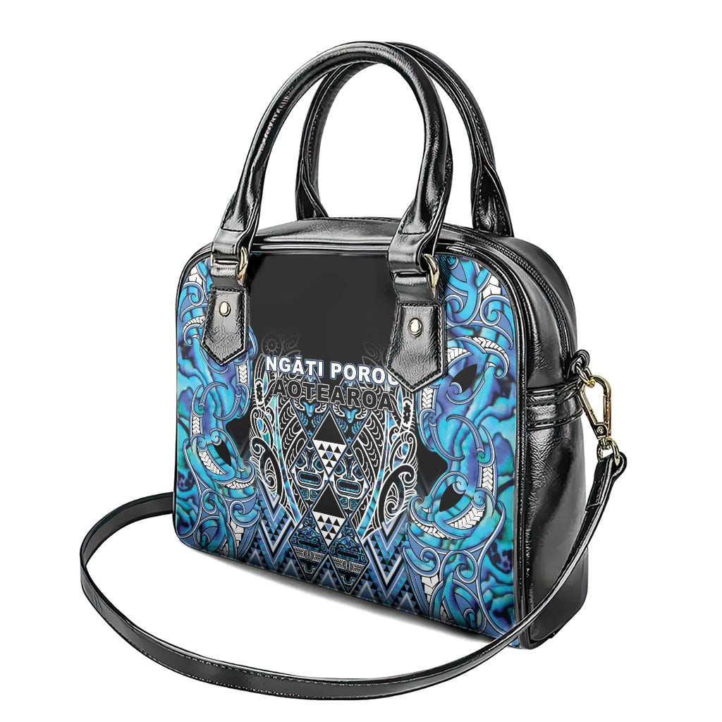 Aotearoa Ngati Porou Shoulder Handbag Maori Light Blue Tribal Paua Shell Pattern