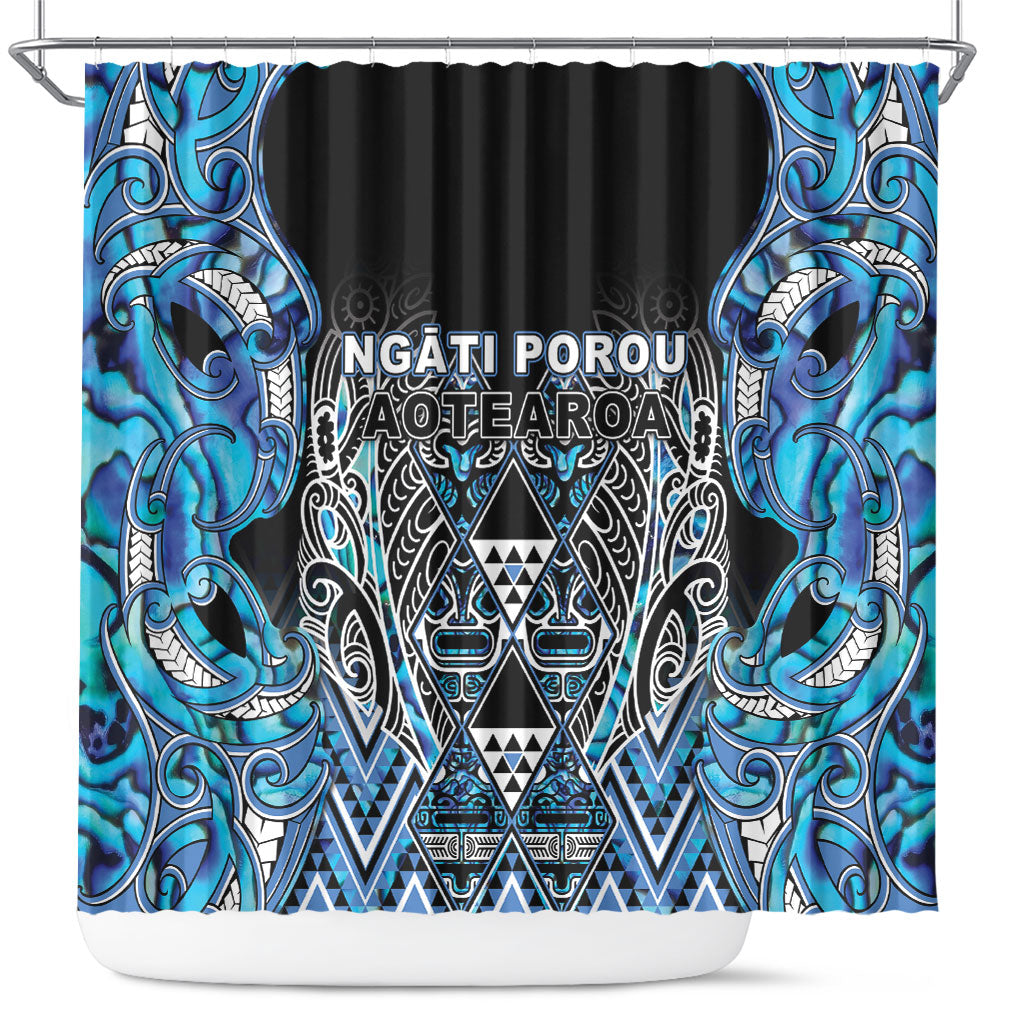 Aotearoa Ngati Porou Shower Curtain Maori Light Blue Tribal Paua Shell Pattern