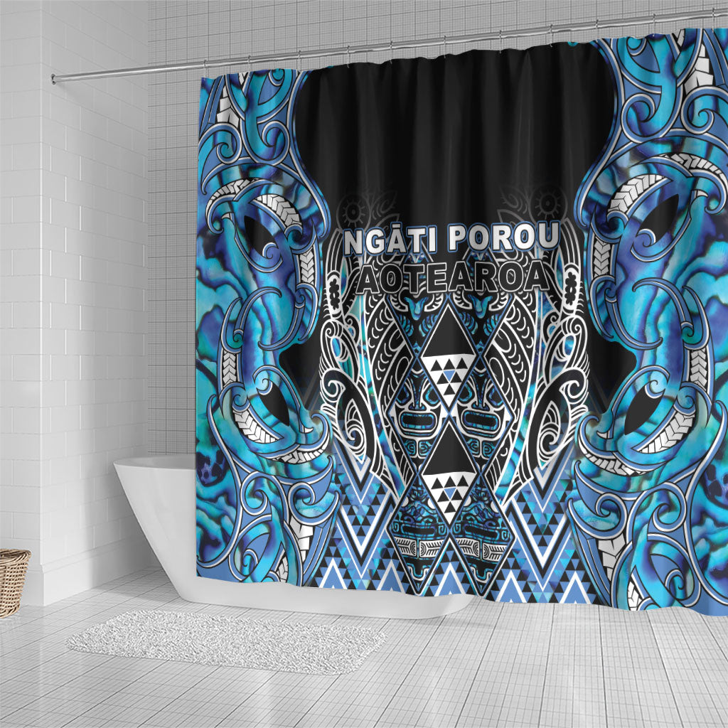 Aotearoa Ngati Porou Shower Curtain Maori Light Blue Tribal Paua Shell Pattern