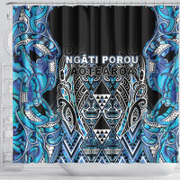 Aotearoa Ngati Porou Shower Curtain Maori Light Blue Tribal Paua Shell Pattern