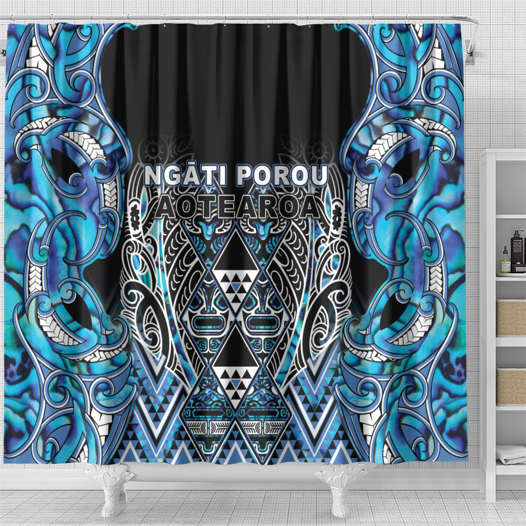 Aotearoa Ngati Porou Shower Curtain Maori Light Blue Tribal Paua Shell Pattern