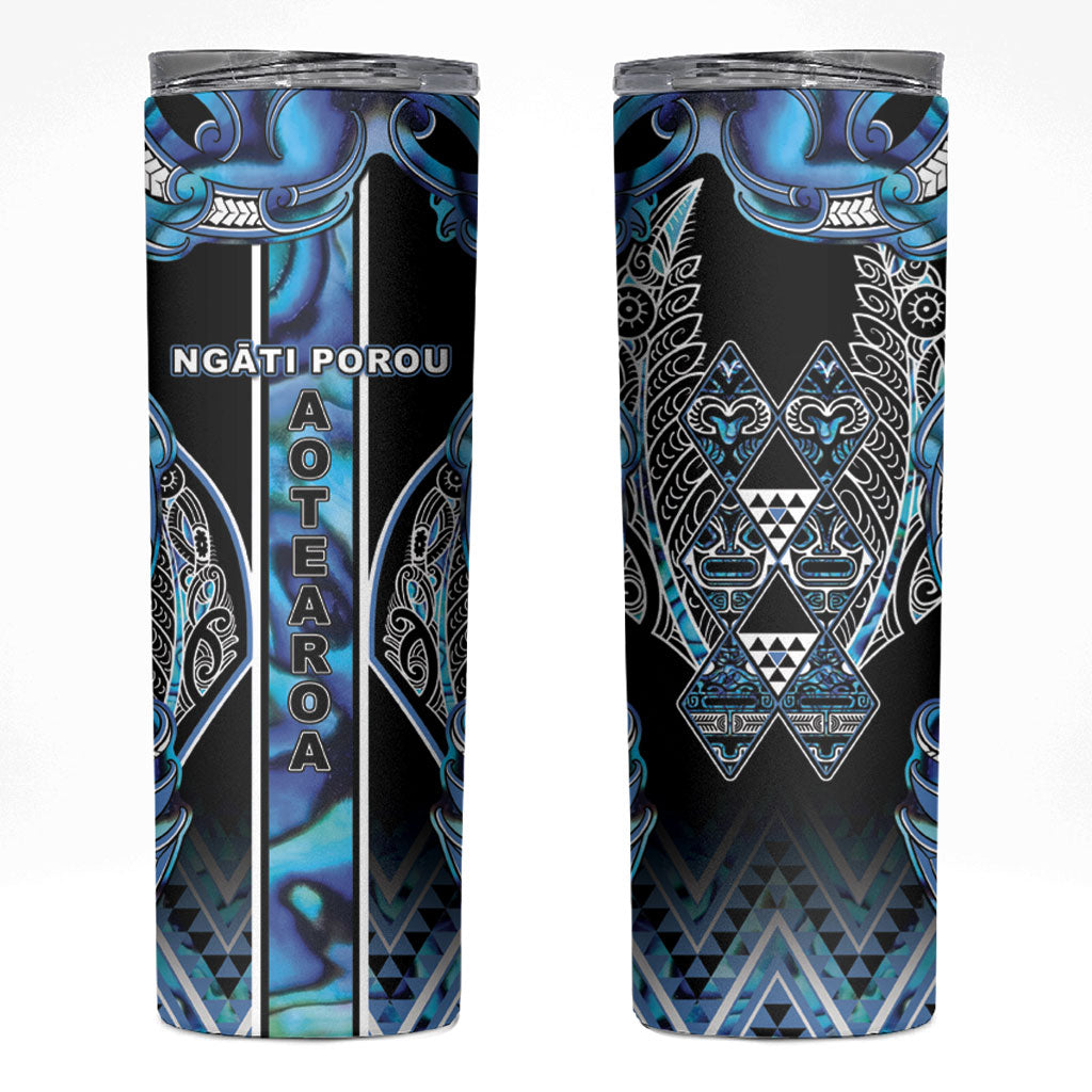 Aotearoa Ngati Porou Skinny Tumbler Maori Light Blue Tribal Paua Shell Pattern DT05 Blue - Polynesian Pride