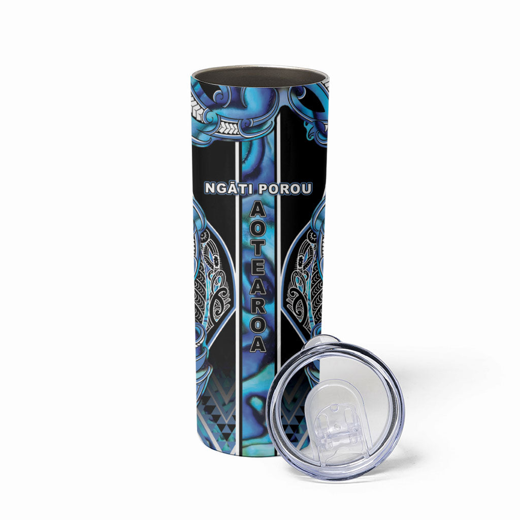Aotearoa Ngati Porou Skinny Tumbler Maori Light Blue Tribal Paua Shell Pattern