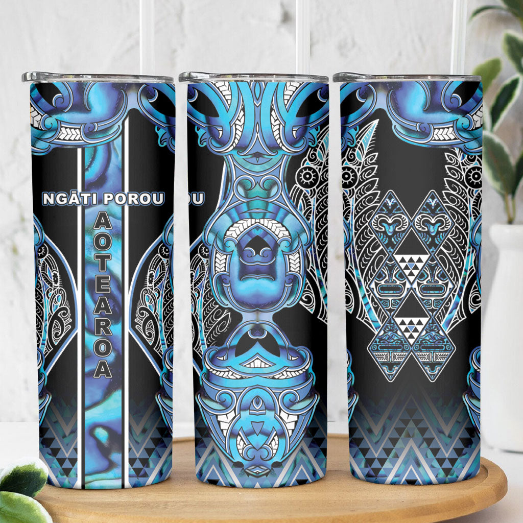 Aotearoa Ngati Porou Skinny Tumbler Maori Light Blue Tribal Paua Shell Pattern