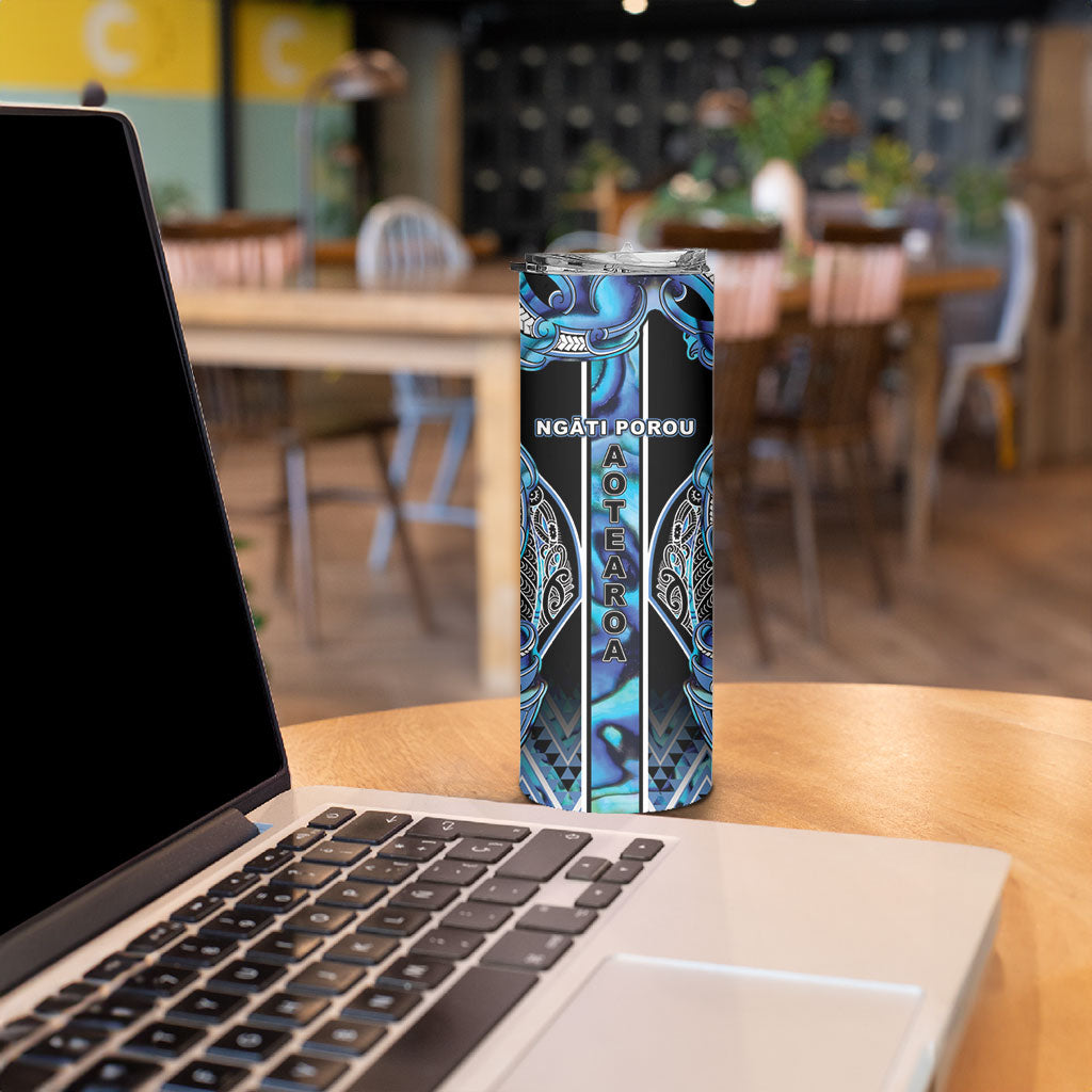 Aotearoa Ngati Porou Skinny Tumbler Maori Light Blue Tribal Paua Shell Pattern
