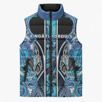 Aotearoa Ngati Porou Sleeveless Puffer Jacket Maori Light Blue Tribal Paua Shell Pattern