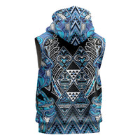Aotearoa Ngati Porou Sleeveless Zip Hoodie Maori Light Blue Tribal Paua Shell Pattern