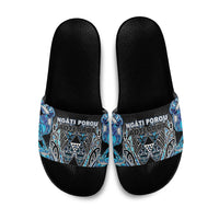 Aotearoa Ngati Porou Slide Sandals Maori Light Blue Tribal Paua Shell Pattern