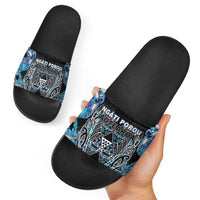 Aotearoa Ngati Porou Slide Sandals Maori Light Blue Tribal Paua Shell Pattern