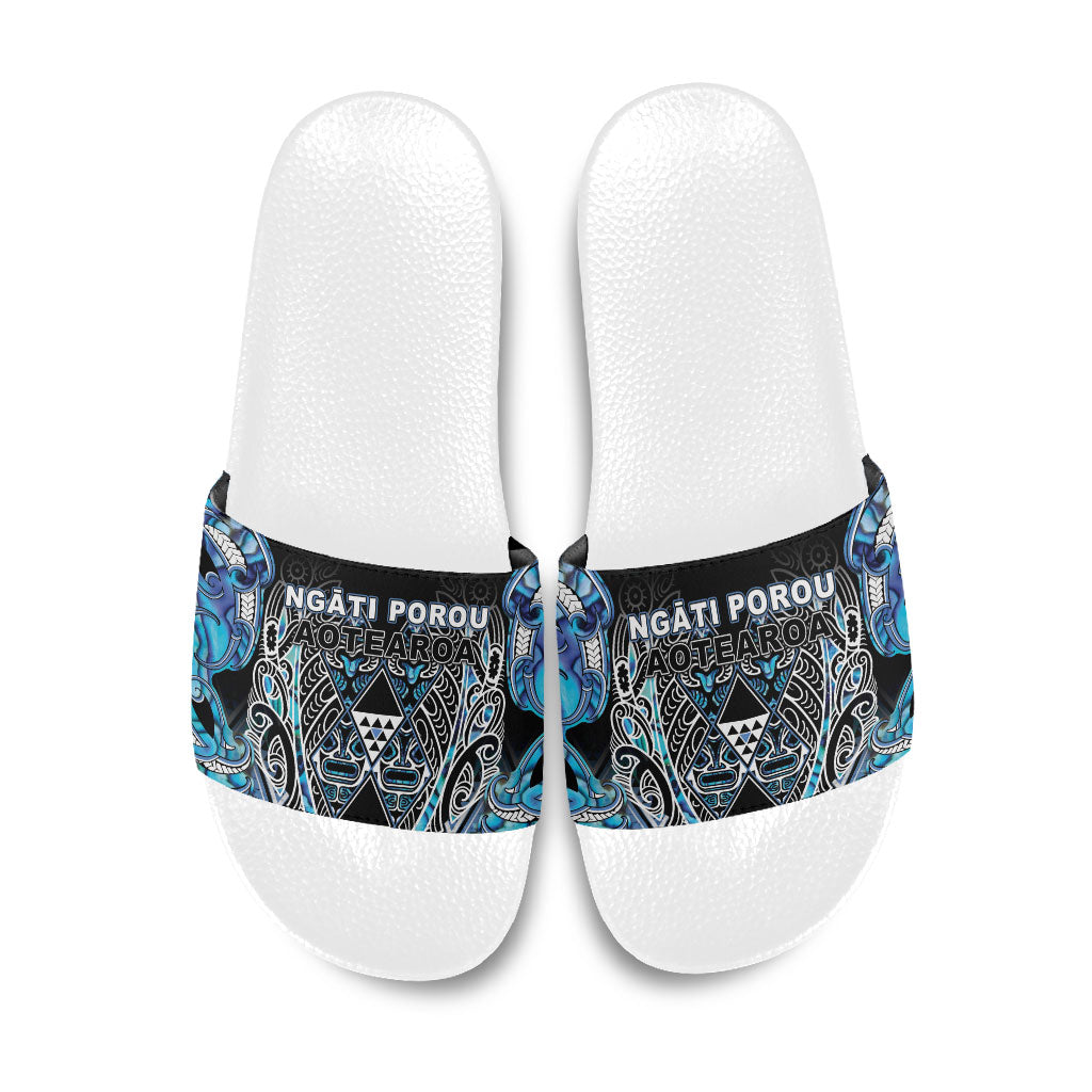 Aotearoa Ngati Porou Slide Sandals Maori Light Blue Tribal Paua Shell Pattern