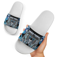 Aotearoa Ngati Porou Slide Sandals Maori Light Blue Tribal Paua Shell Pattern