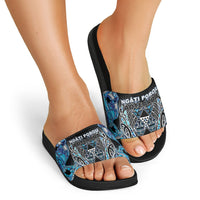 Aotearoa Ngati Porou Slide Sandals Maori Light Blue Tribal Paua Shell Pattern