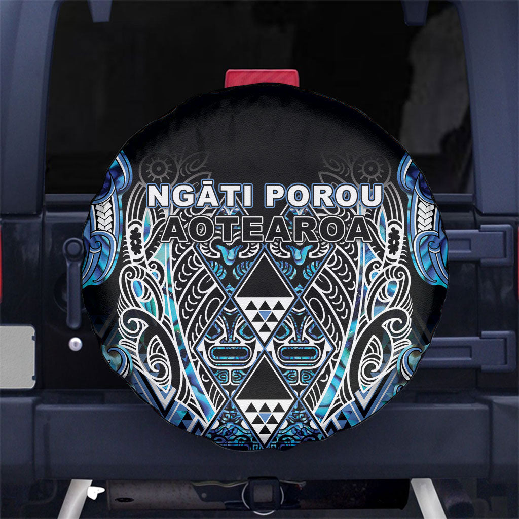 Aotearoa Ngati Porou Spare Tire Cover Maori Light Blue Tribal Paua Shell Pattern