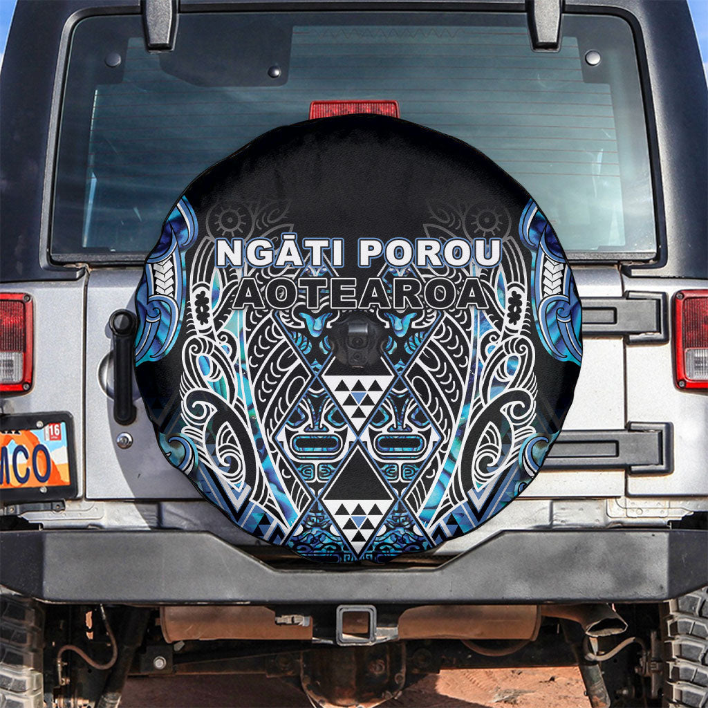 Aotearoa Ngati Porou Spare Tire Cover Maori Light Blue Tribal Paua Shell Pattern