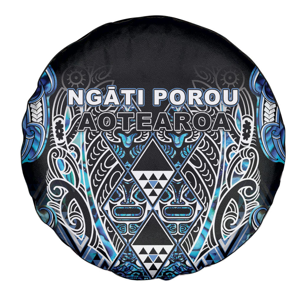 Aotearoa Ngati Porou Spare Tire Cover Maori Light Blue Tribal Paua Shell Pattern