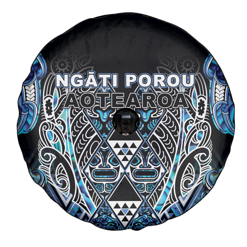 Aotearoa Ngati Porou Spare Tire Cover Maori Light Blue Tribal Paua Shell Pattern
