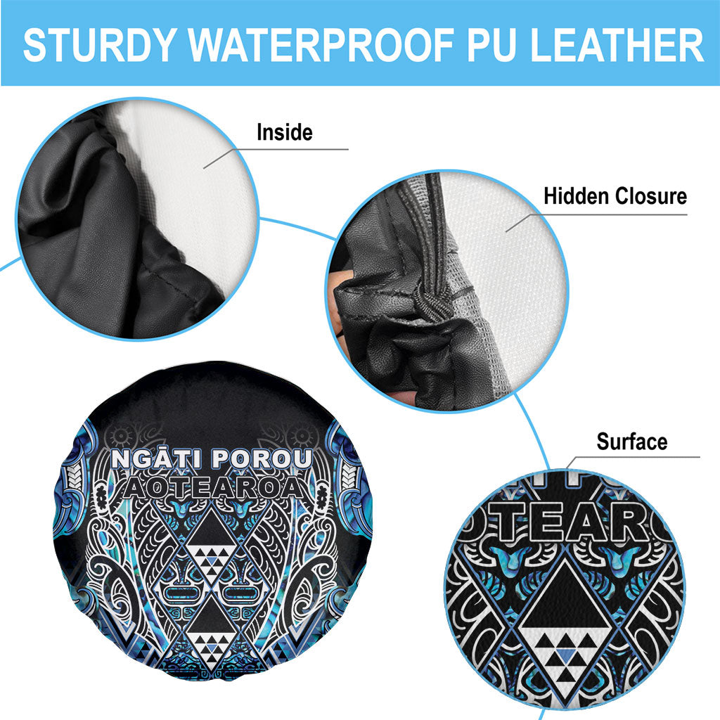 Aotearoa Ngati Porou Spare Tire Cover Maori Light Blue Tribal Paua Shell Pattern